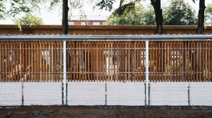 Bike shed using 3D printed concrete with MevoCem, located at Danish student accommodation